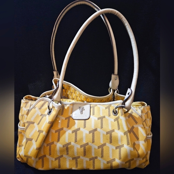Tignanello Signature Leather Shoulder Bag/Satchel-Yellow, Cream, & Brown - Picture 1 of 16